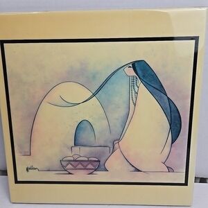 G.E. MULLAN Southwest Native American Woman On Art Tile Signed 12×12